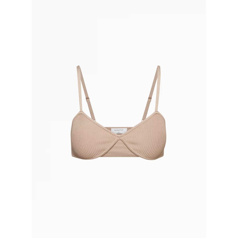 $48 NEW Aritizia Babaton Sculpt Knit pullover Bra top bralette S Golden‎ Camel